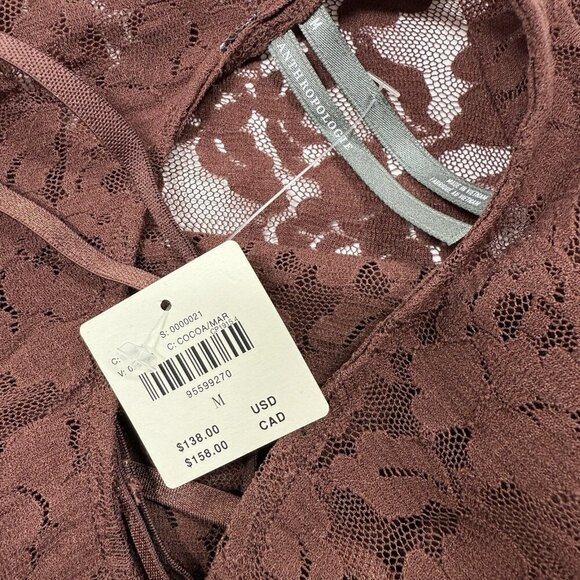 Anthropologie Brown Lace Slip Maxi Dress M NWT Boho Fall Romantic Unlined - Picture 8 of 9